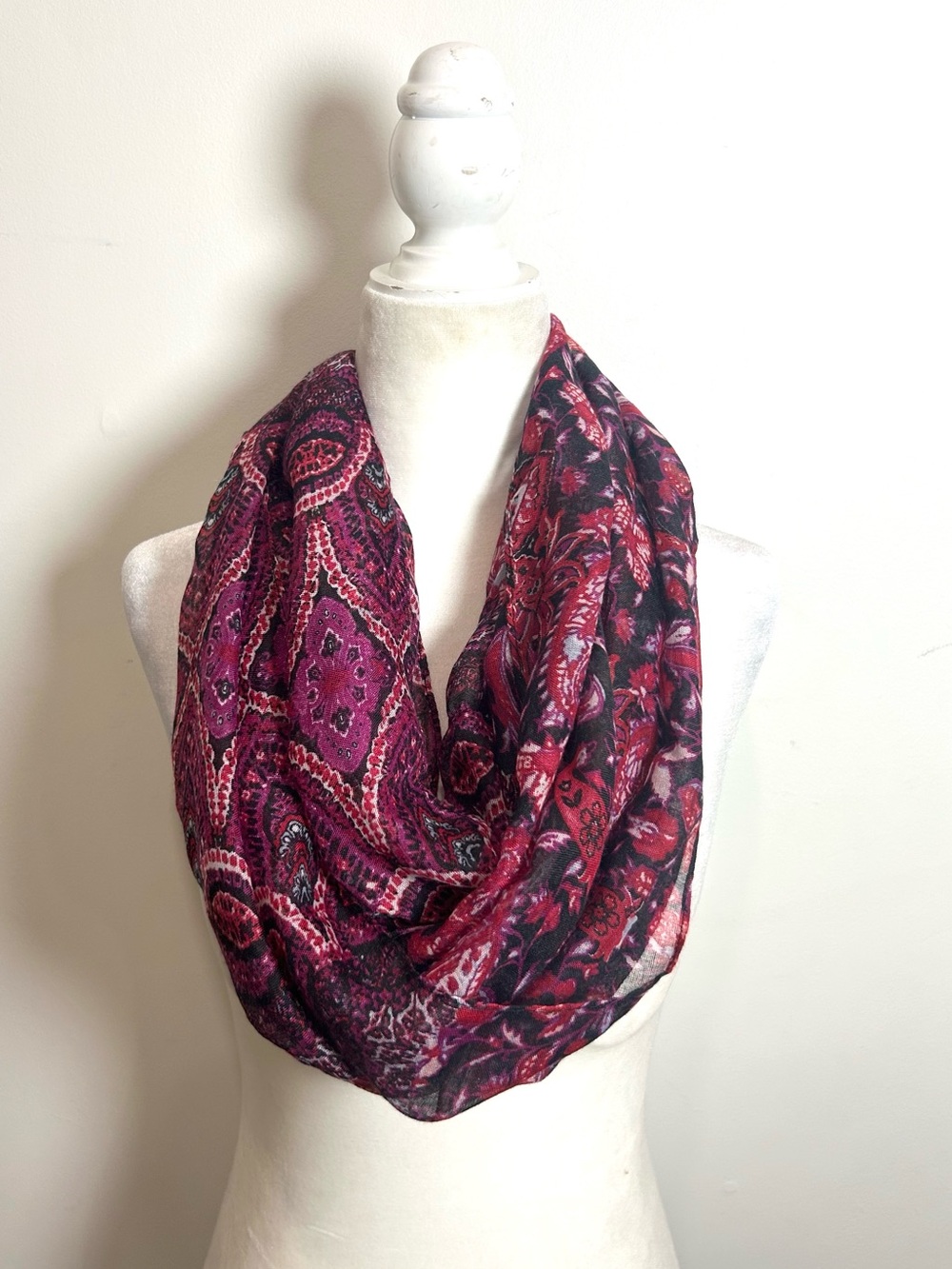 NEW J. Jill Scarf Paisley Infinity Floral Pink Red Multi Boho Lightweight OS